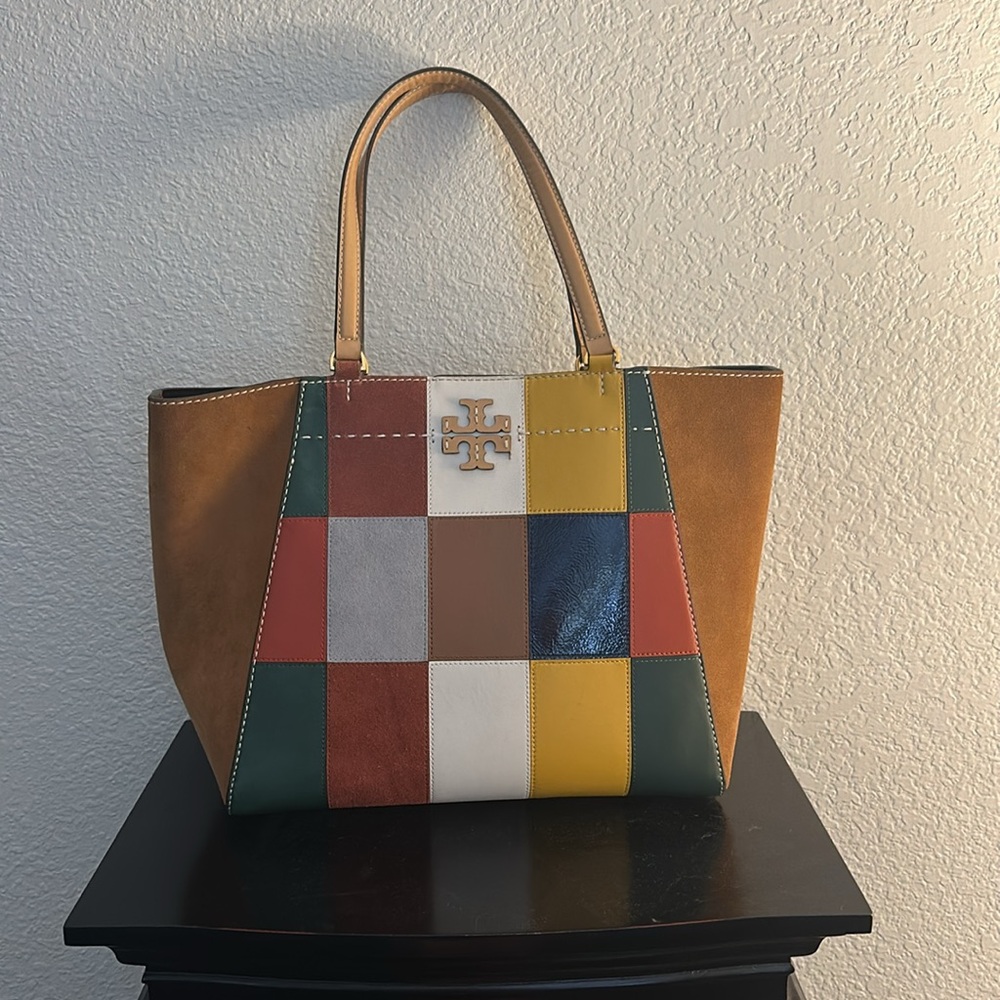 Tory Burch McGraw Patchwork Tote Bag Suede leather